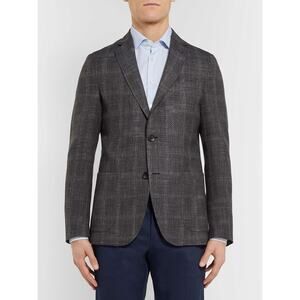 ETRO Grey Checked Wool Silk Linen Blazer Men’s IT 54 NWT Luxury Italy